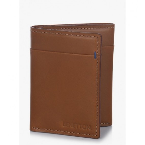 United Colors Of Benetton Tan Leather Triple Fold Wallet