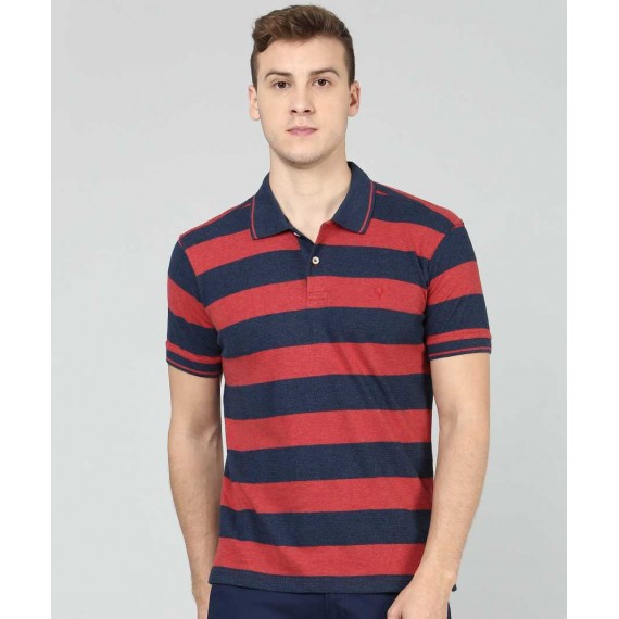 Allen Solly  Striped Men's Polo Neck Dark Blue, Orange T-Shirt