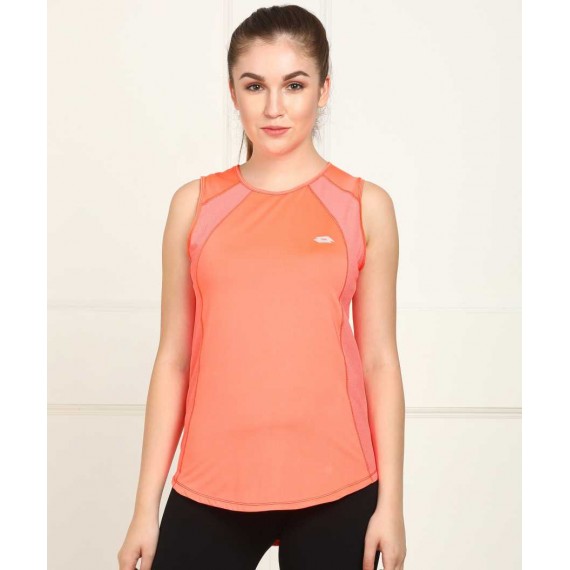 Lotto  Solid Women Round Neck Pink, Orange T-Shirt